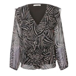 SKIES ARE BLUE Black and Grey Printed Ruffle Detail Top, NEW! Size 1XL